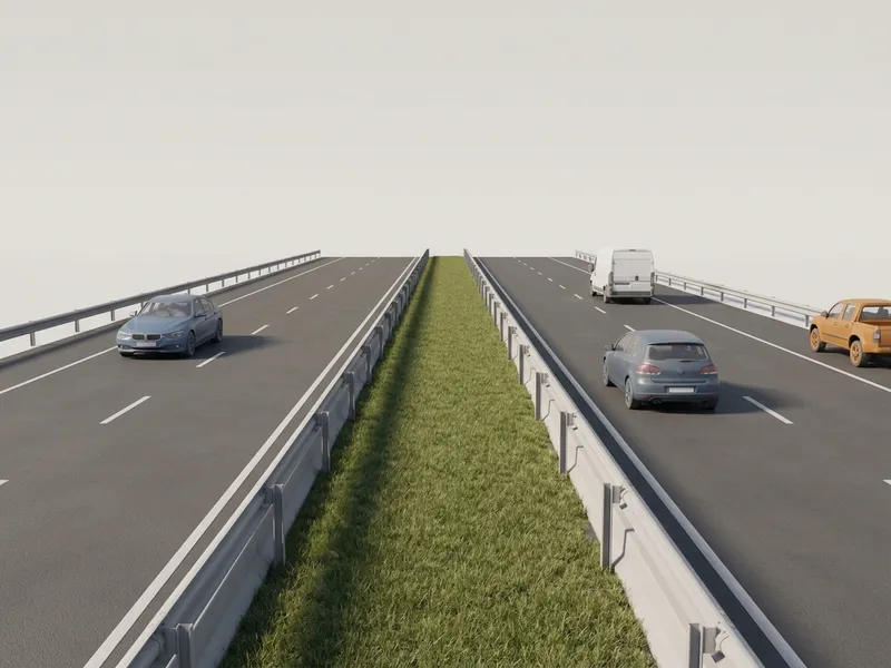 Mediana. Separa los dos sentidos en autopistas y autovías.