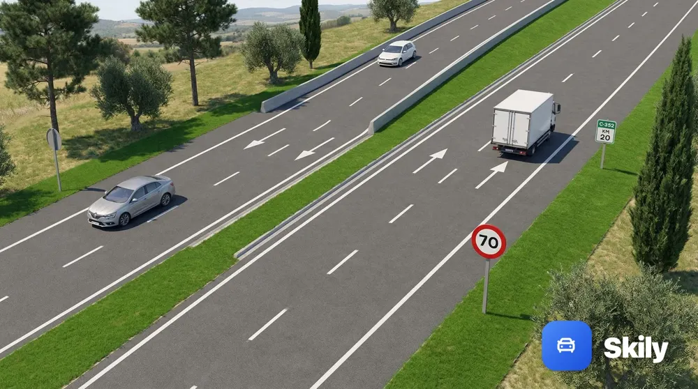 En una carretera, ¿qué vehículos deben guardar una separación mínima de 50 metros?
