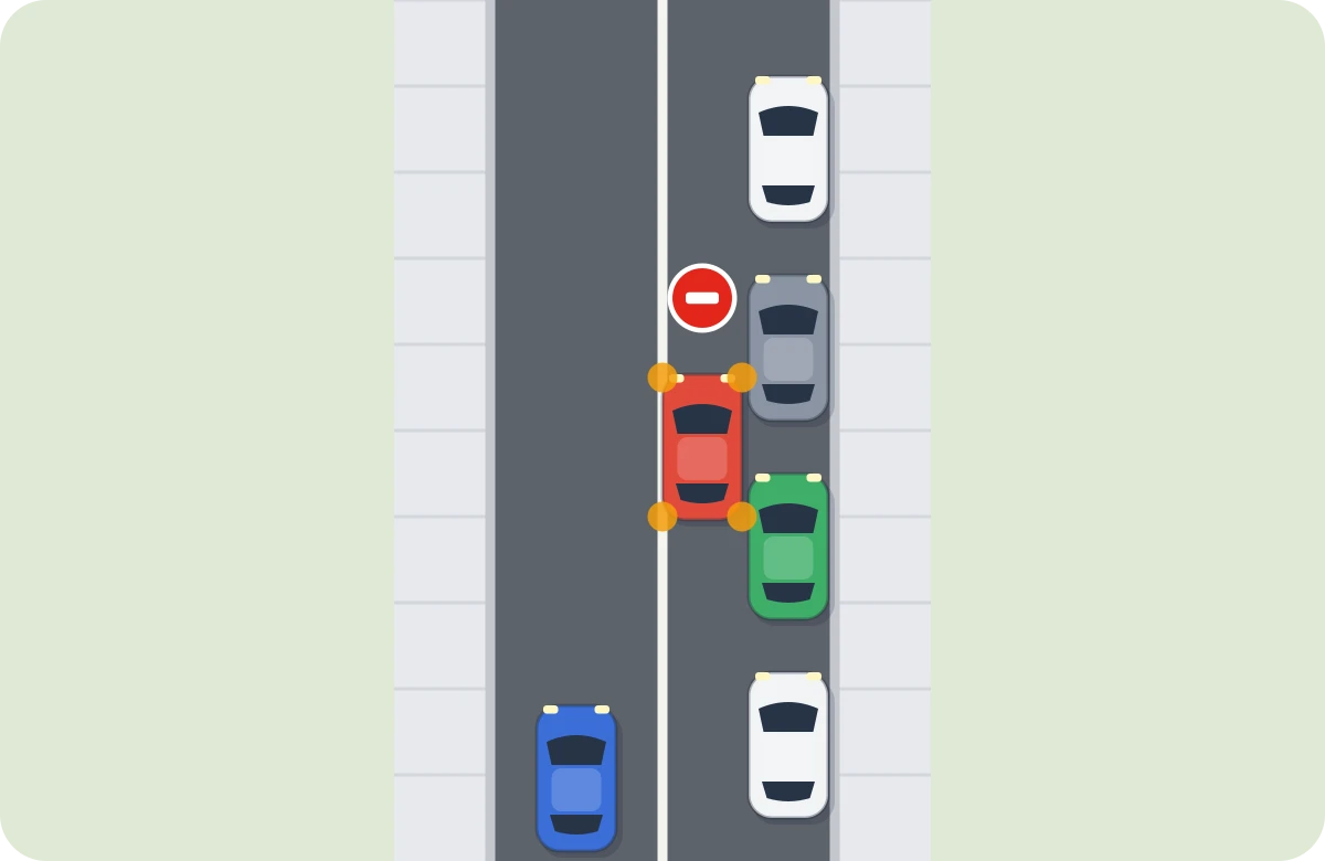 Doble fila. Mal estacionado aunque lleve las luces de emergencia y sea «un momento».
