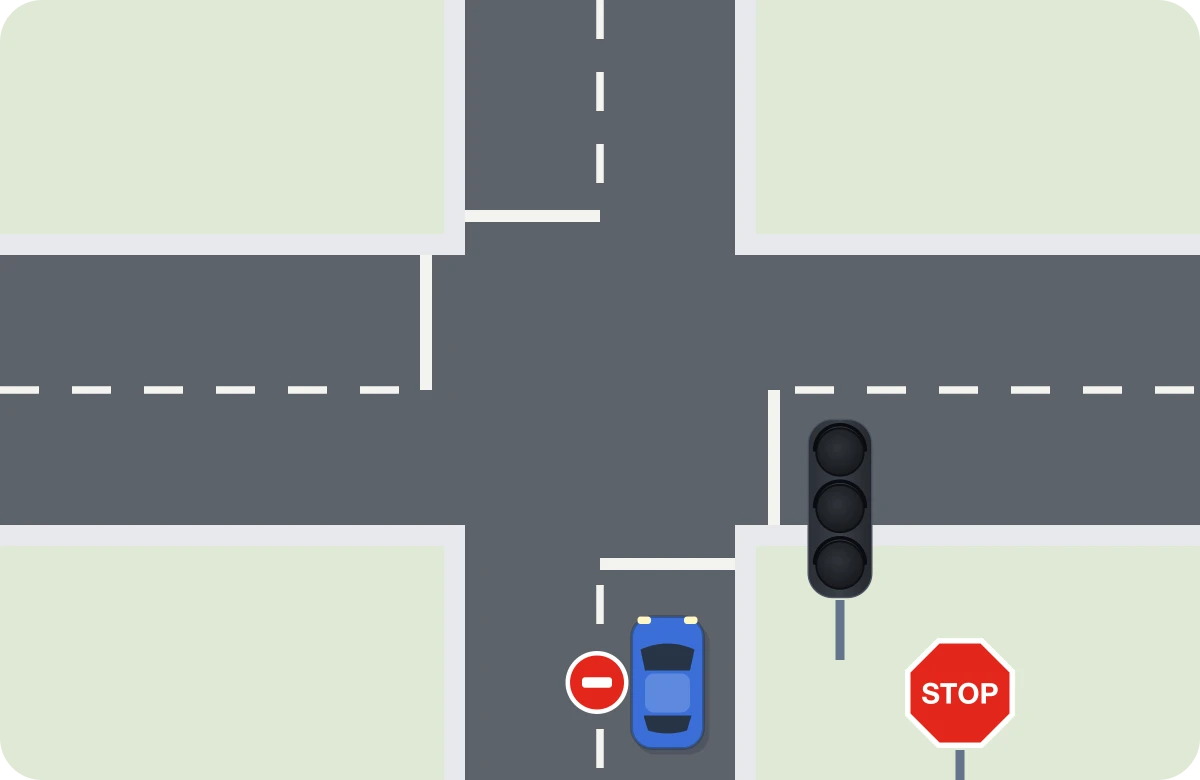 Semáforo apagado + STOP. Como si no hubiera semáforo: cumples el STOP.