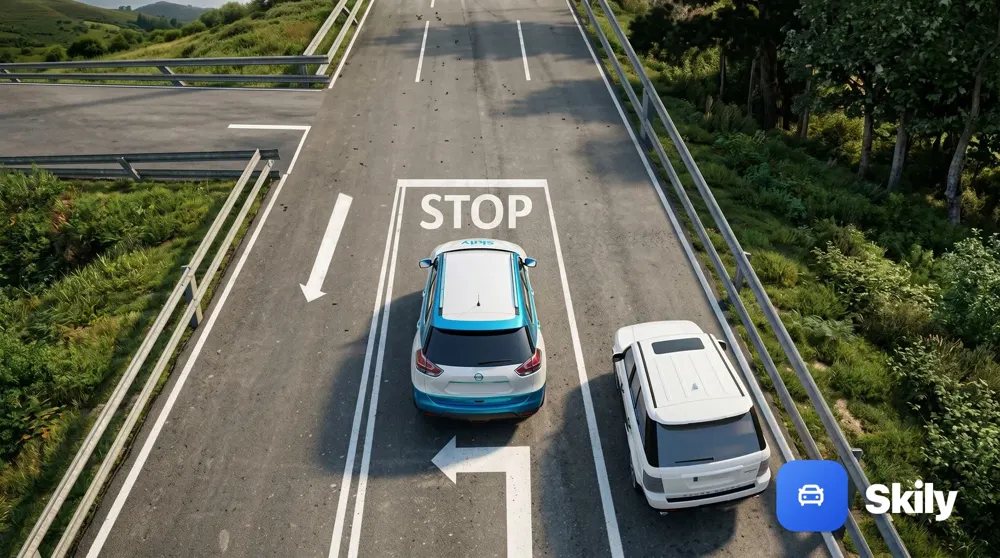 ¿Debe el conductor del turismo de color blanco respetar la señal de stop cuando llegue al cruce?
