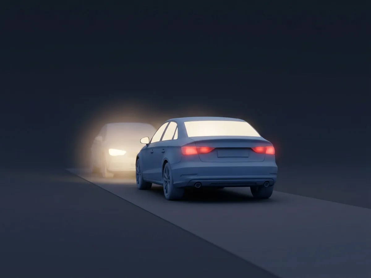 Deslumbrar por el retrovisor. Si vas detrás de otro coche con la larga, le deslumbras a través del espejo: pon la de cruce.