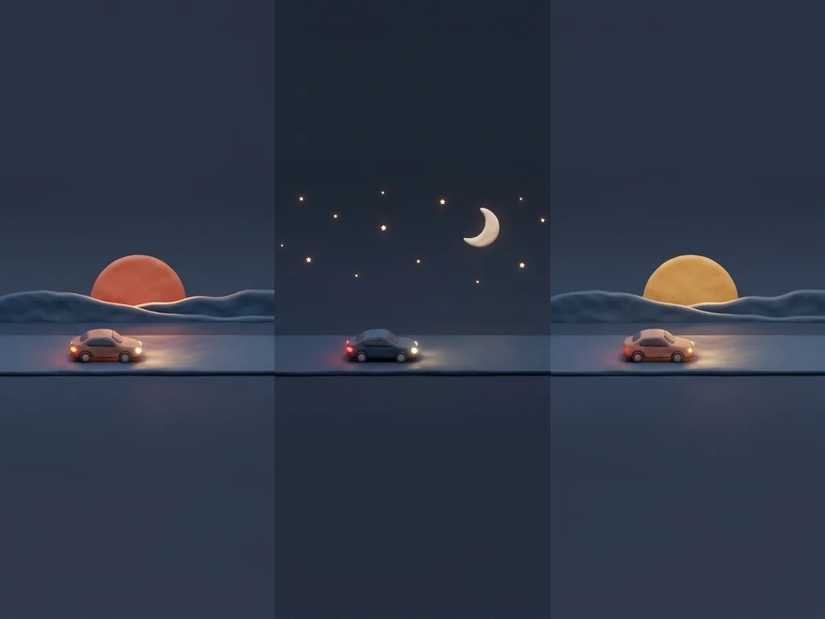 La noche, según la norma. Atardecer, noche cerrada y amanecer: en los tres tramos se circula con luces.