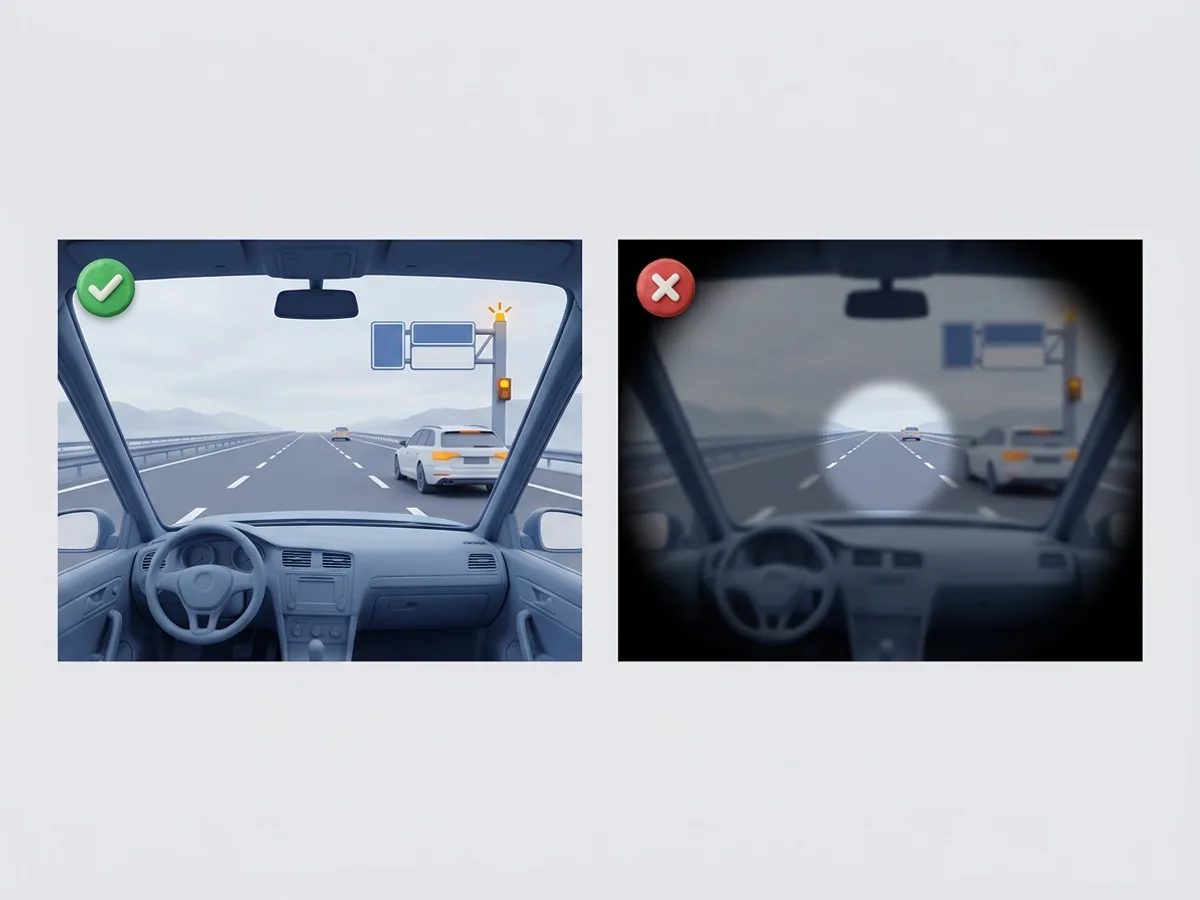 A mayor velocidad, menor campo visual. A la izquierda, la vista a velocidad moderada; a la derecha, a alta velocidad. Lo que queda en los laterales desaparece.